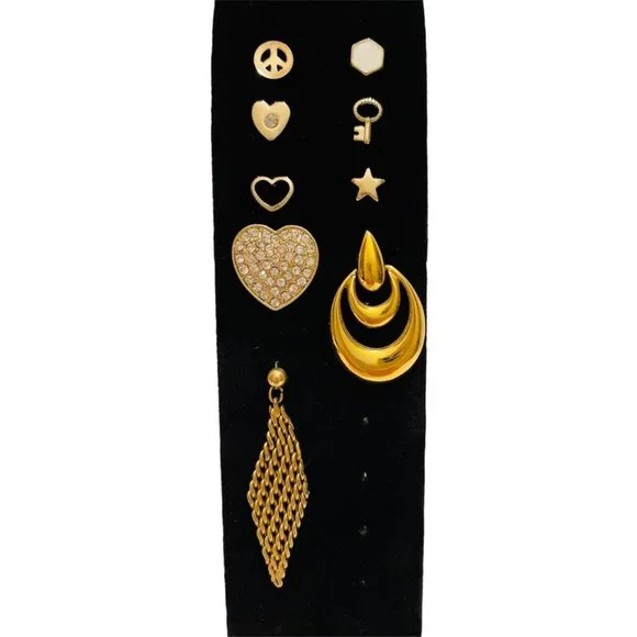9 pcs Gold Tone Earrings (singles with no pairs)