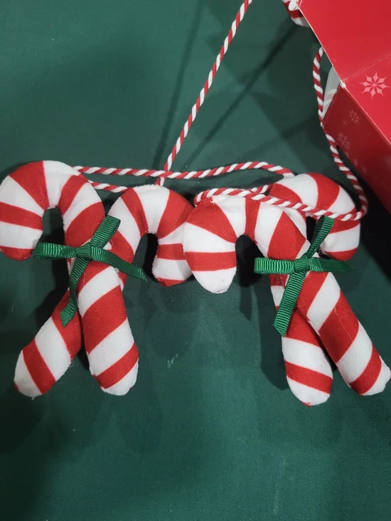 Holiday Time Red and White Candy Cane Garland with Green Bows