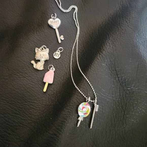 Cookie Lee kids necklace & charms,‎ lollipop, toothbrush, key, popsicle, cat