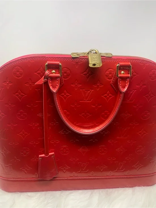 LV Louis Vuitton Alma GM Monogram Vernis Pomme D’Amour Red Leather Dome Bag