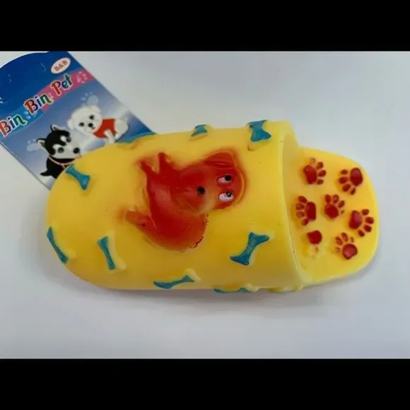 Pet- Squeaky Toy- Yellow Shoe w/ Red Dog Print
