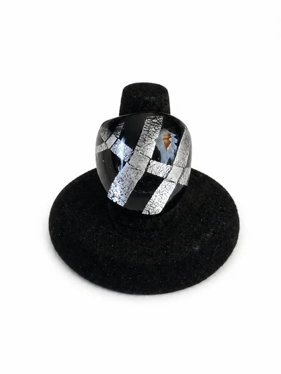 Chunky Black Artsy Acrylic Statement Ring Size 7