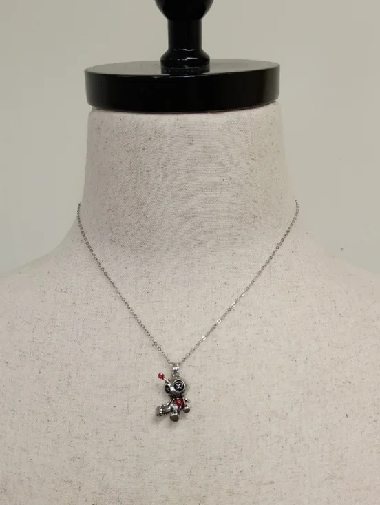 Charm Pendant Necklace Silver Tone Red Crystal Accent Chain