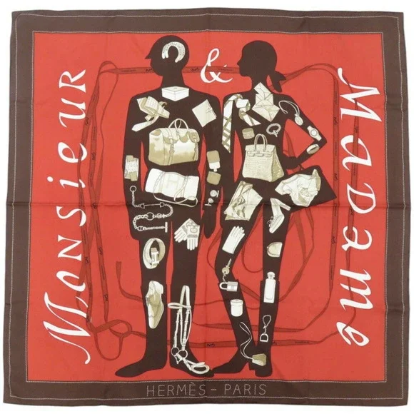 HERMES Brown Silk Scarf