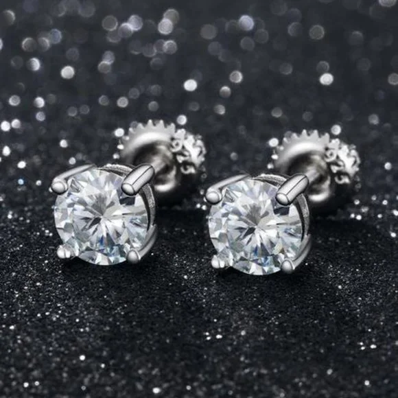 Certified 2ct. t.w. Moissanite Diamond Mens Round Stud Earrings NEW
