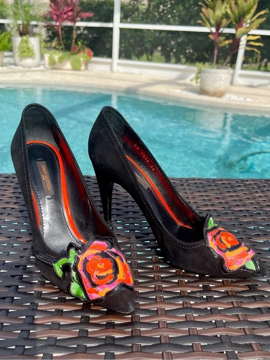Louis Vuitton Black Suede High Heels - Stephen Sprouse Roses - EU 36