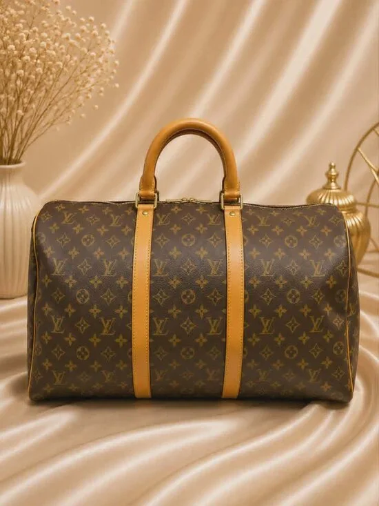 Authentic Louis Vuitton Keepall 50 Monogram Canvas Duffle Bag LV Travel Bag
