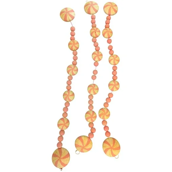 Pink and Cream‎ Peppermint Candy Christmas Garland Set of 3 Sugared Foam 35 Inch