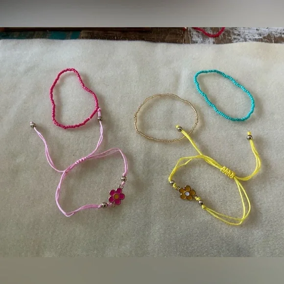 Colorful Flower Charm Bracelets Set, 5 bracelets