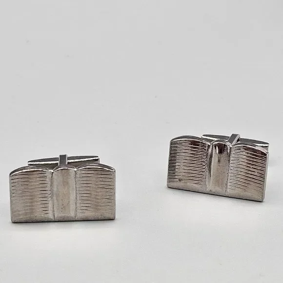 Vtg Open Book Cufflinks Silver Tone Whale Back Literary Research Mens Gift USA