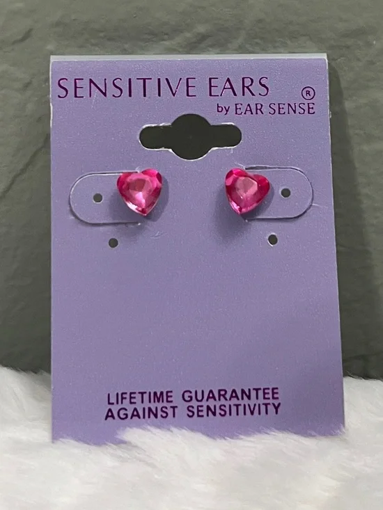 Pink‎ Crystal Heart Stud Earrings by Ear Sense sensitive ears studs