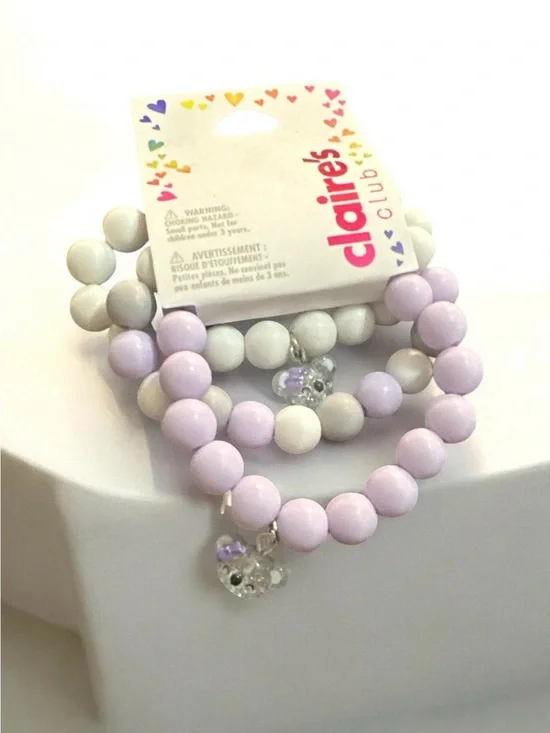 Claire's Kids Pastel Lavender & White Beaded Bracelet Set 1064