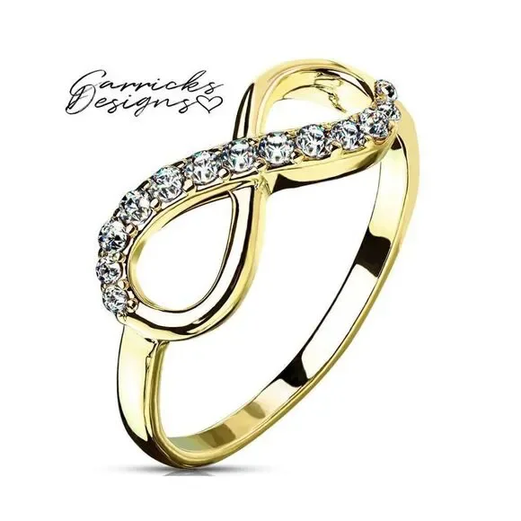 Women's Dainty Gold Infinity Wedding Ring - Paved Gem Infinity Engagement Ring