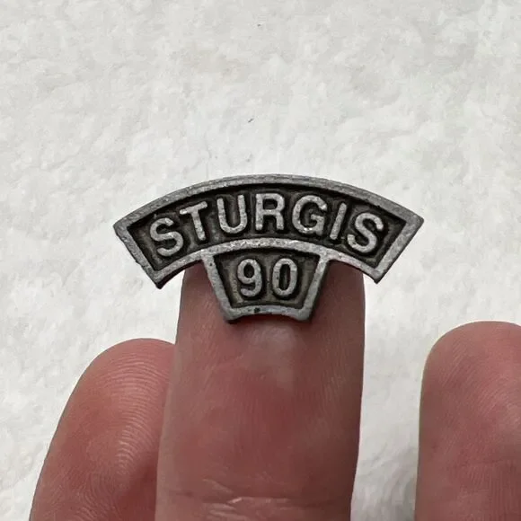 Vintage Sturgis 1990 90s Motorcycle Rally Anniversary Rocker Lapel Pin Silver