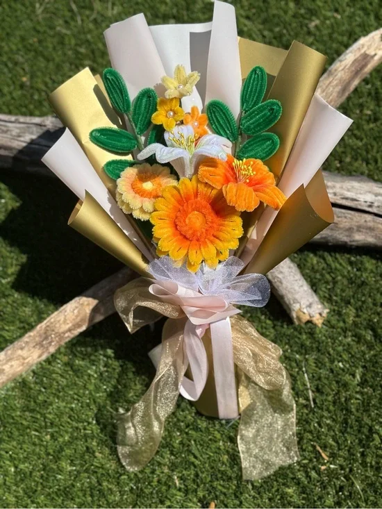 Handmade Orange & Yellow Floral Garland Bouquet – Home Holiday Decoration