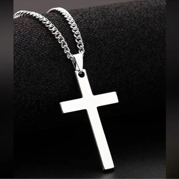 Men Silver Cross Pendant Necklace