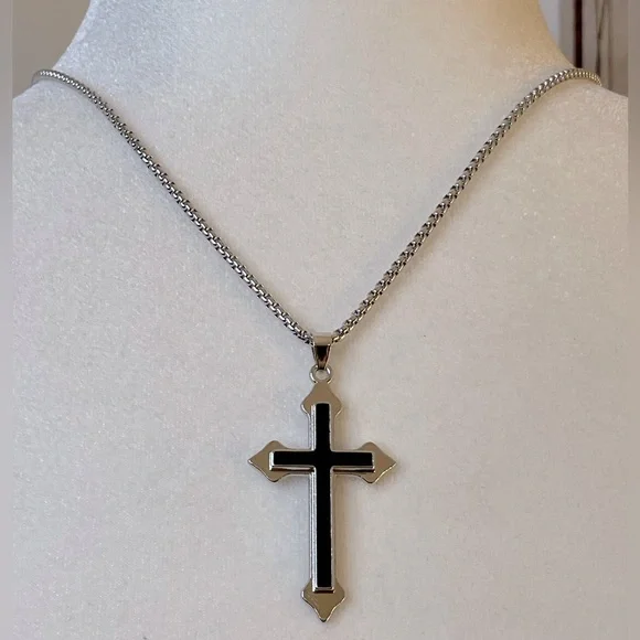 Cross Necklace Unisex Black and Silver