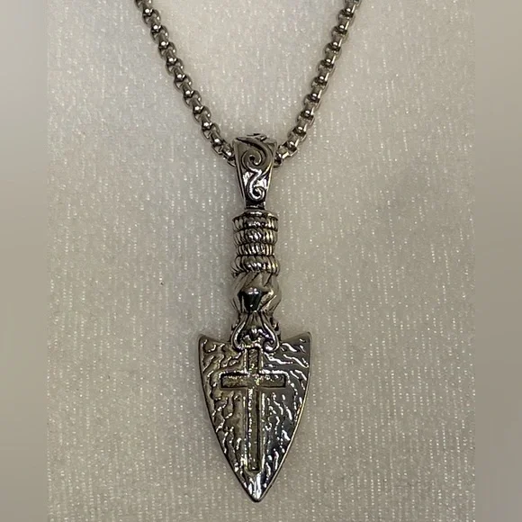 Stainless Steel Necklace with Vintage Cross Pendant