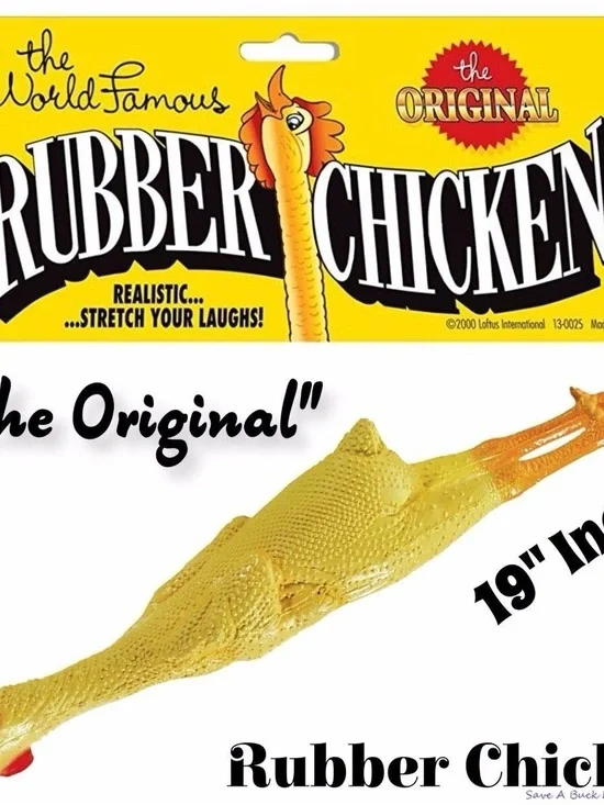 The Original RUBBER CHICKEN - Yellow Stretch Toy for Pets