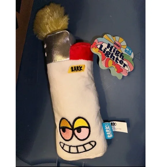 BarkBox High Lighter Plush Squeaker Dog Toy 420 Series White Red M-L bark box