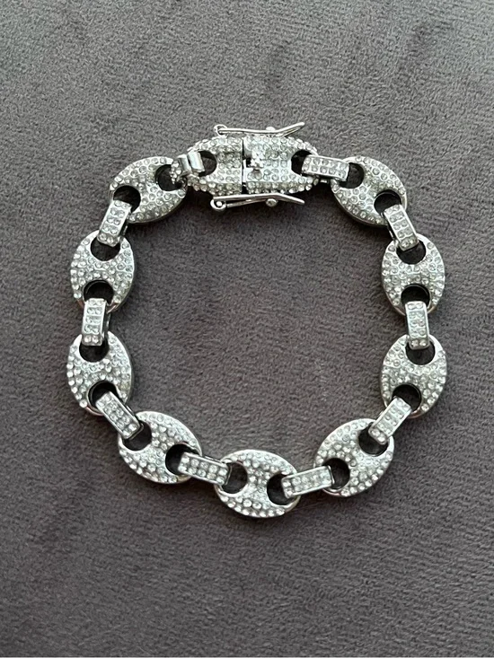 Silver Tone Crystal Pave Puffy Gucci Link Bracelet