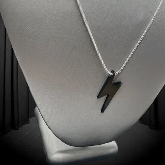 Men’s Black Lightening Bolt Necklace l Stainless Steel l Throwback l New