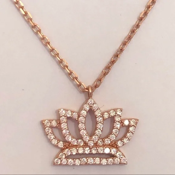925 Silver lotus cz necklace 14k rose gold plated