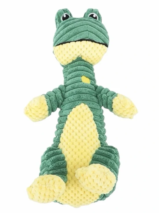 Green & Yellow Plush Alligator Dog Toy - Durable Squeaky Chew Toy