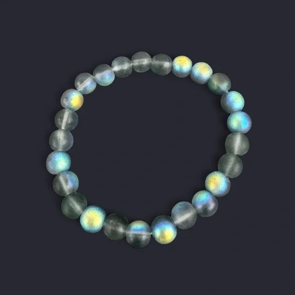 Gray Iridescent Glass Bead Bracelet