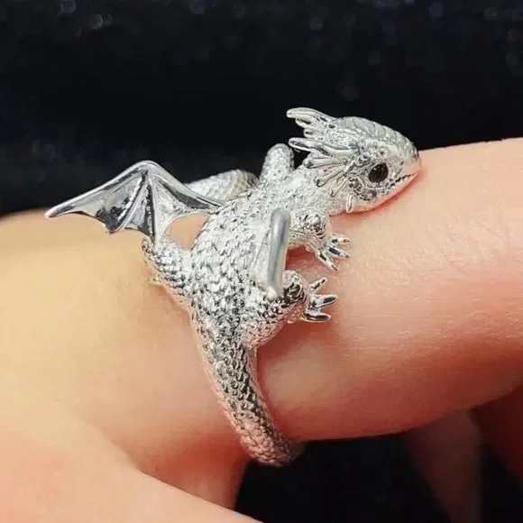 RETRO style Silver 925 Dragon One size Open Ring