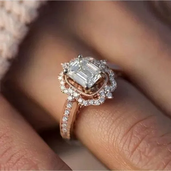 Rose Gold Fashion Statement Ring Crystal Rhinestone Diamond