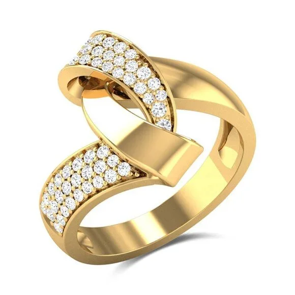 🎀 Fashion Twisted Cross Design Zircon Gold Rings for Women, EVGG1245
