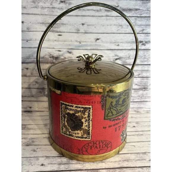 Vintage Serv-Master Creations Ice Bucket Gold Brass Tone Barware MCM Mid Century