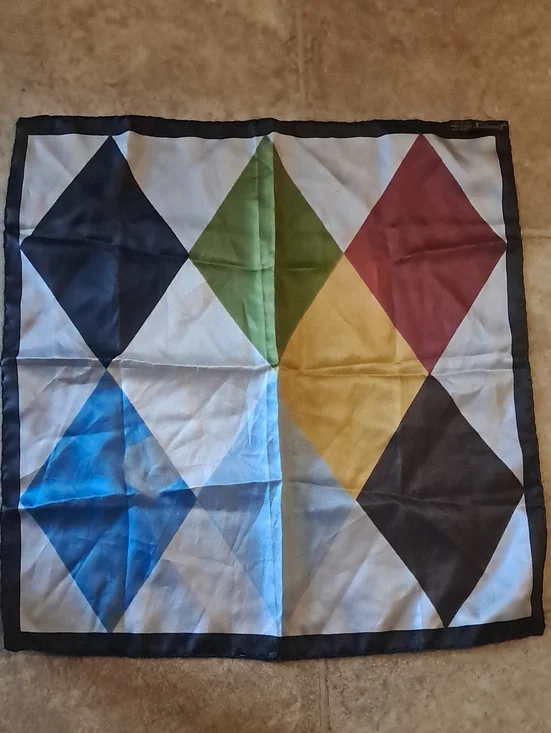 Vintage Dumont Colorblock Diamond Silk Scarf Multicolor Pocket Square Scarf