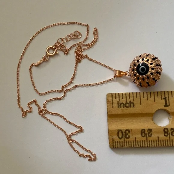 🧿925 Silver necklace blue glass evileye bead 14K rose gold plated