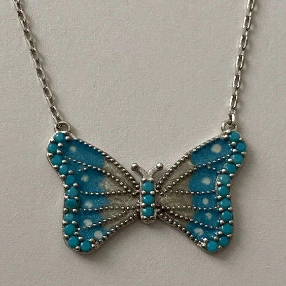 925 Silver blue butterfly necklace turquoise stones