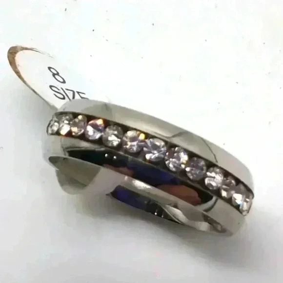 Stainless steel CZ Eternity Band ring sz 8