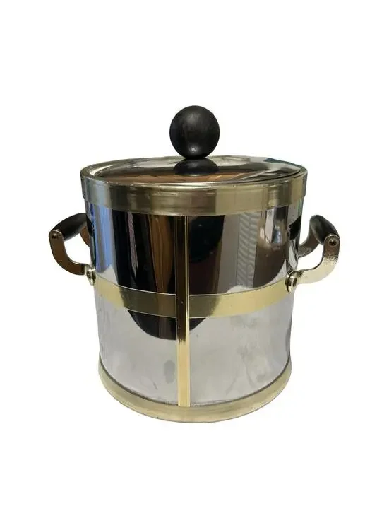 Vintage Kraftware NYC Ice Bucket Chrome Brass Tone Mid Century Barware MCM