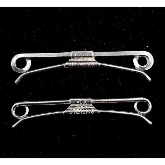 Vintage Swank Sterling Silver Collar Bar Clip 1920s Classic Accessory Set of 2