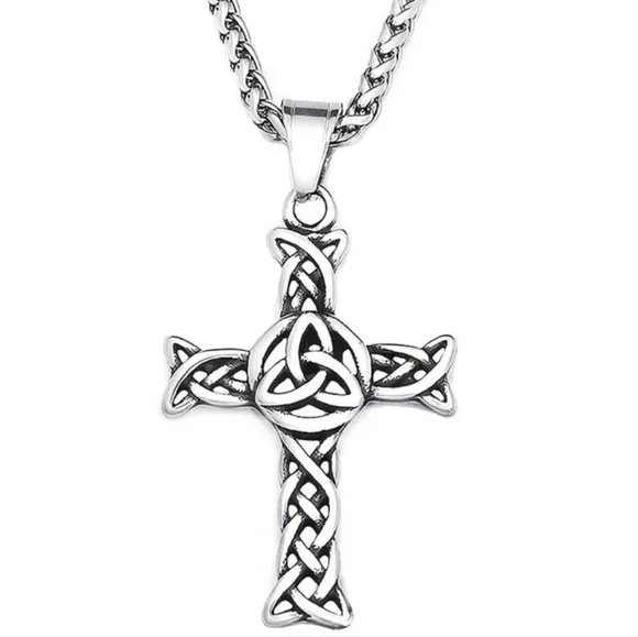 Stainless Steel Celtic Knot Cross Pendant Necklace