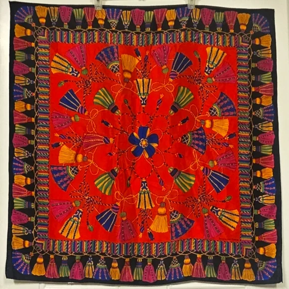 Jacqueline Ferrar Silk Scarf Size 30”x30” Multicolored Tassel Floral Silk scarf