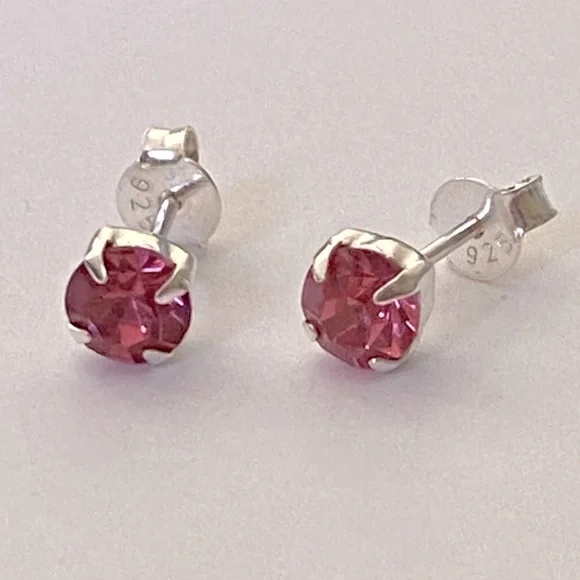Unisex earrings 5mm 925 silver pink cz cubic zirconia stunning