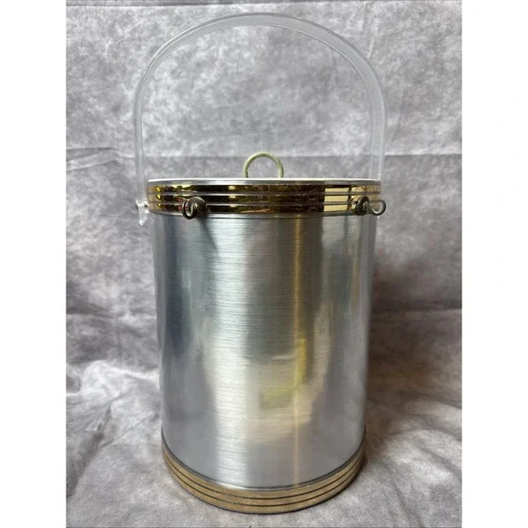 VTG Shelton 50'-60s MCM Silver w/Gold Accents Hooks Ice Bucket‎ MCM Barware