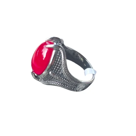 New Stainless Steel Men's Ring With Red Stone Size 11