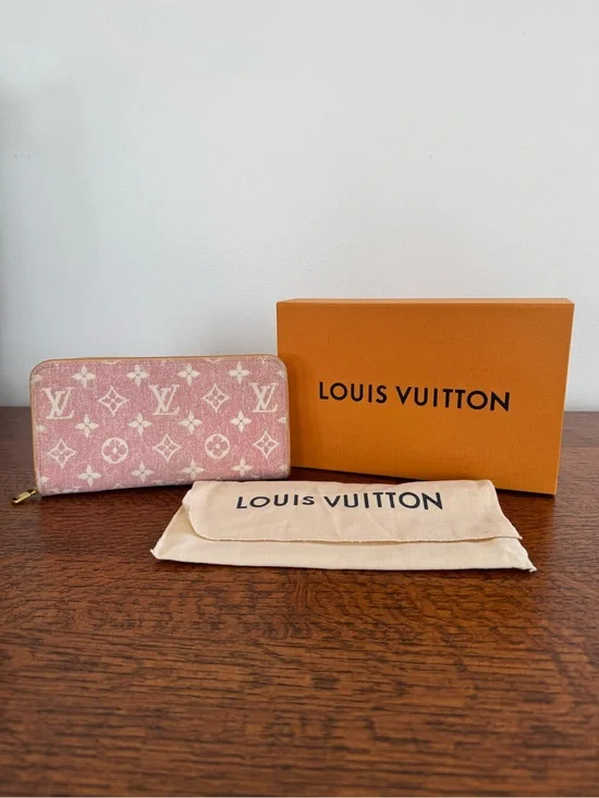 Louis Vuitton Limited Edition Pink Monogram Jacquard Denim Zippy Wallet w/COA
