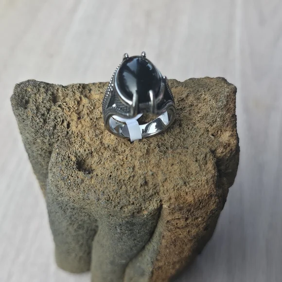 New Stainless Steel Men's Ring With Black Stone Size 11