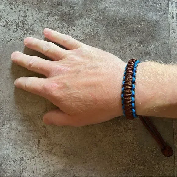 Paracord Bracelet Unisex Brown Blue Gender Neutral NEW Handmade USA