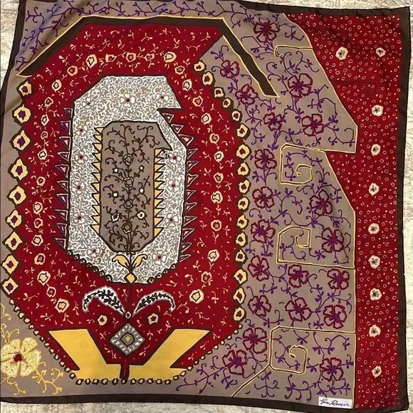 Vintage Jim Renoir Colorful Patterned Silk Scarf