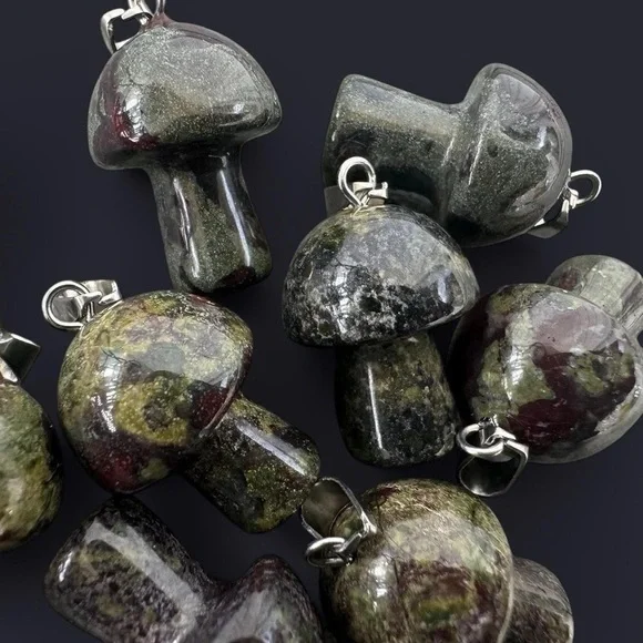 Dragon Blood Jasper Mushroom Pendant Necklace