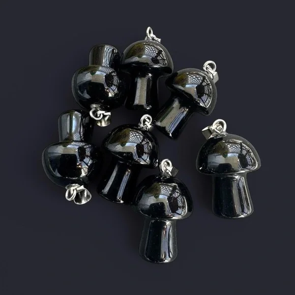 Black Onyx Mushroom Pendant Necklace